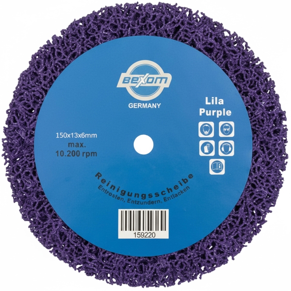 BeXom Reinigungsscheibe 150 mm - Lila - für Bohrmaschine inkl. Spanndorn